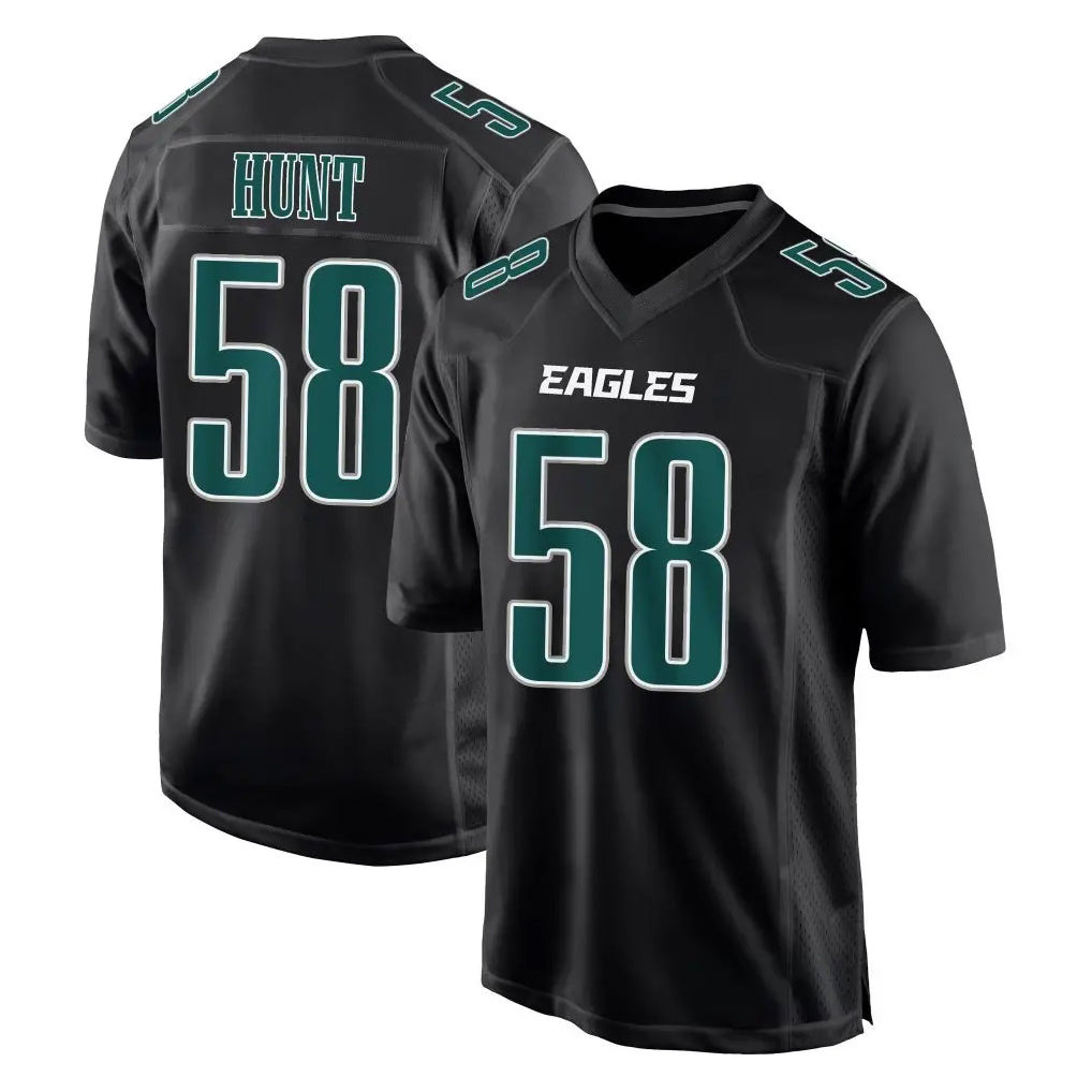 Blackjersey P.Eagles #58 Jalyx Hunt Player Carbon Black Fashion Home Game Stitched Jerseys