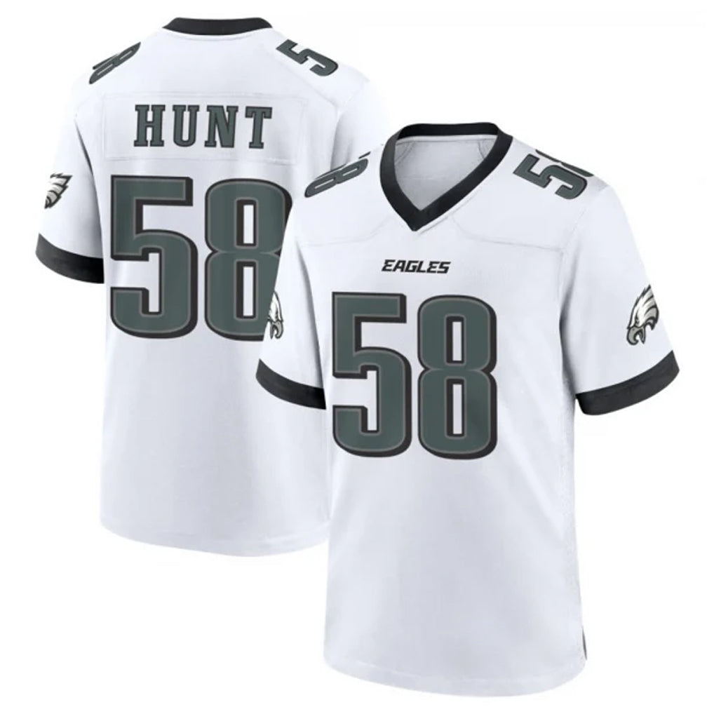 Blackjersey P.Eagles #58 Jalyx Hunt Player White Game Home Stitched Jerseys