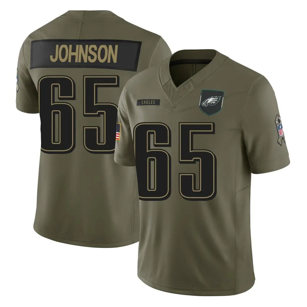 Blackjersey P.Eagles #65 Lane Johnson Player Olive 2025 Salute To Service Limited Stitched Jerseys