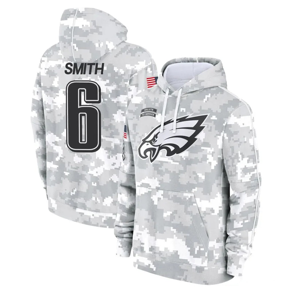 Blackjersey P.Eagles #6 DeVonta Smith Player Arctic Camo Salute to Service Pullover Hoodies Limited Game Stitched Jerseys