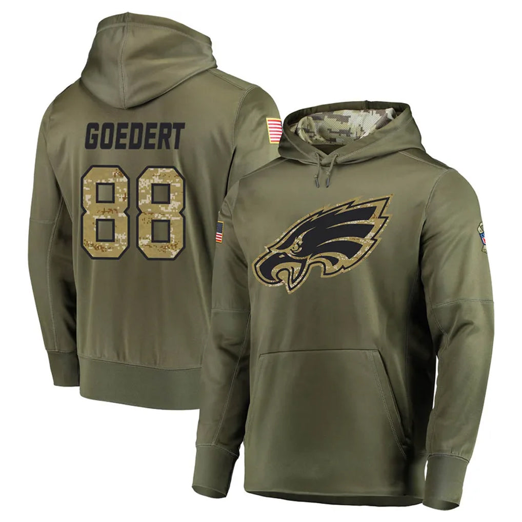 Blackjersey P.Eagles #88 Dallas Goedert Player Olive Salute to Service Pullover Hoodies Home Game Stitched Jerseys