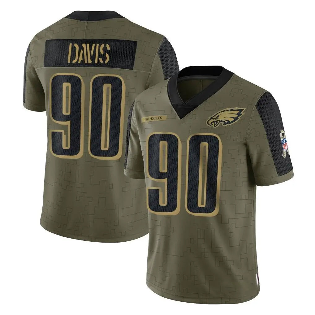 Blackjersey P.Eagles #90 Jordan Davis Player Olive Salute To Service Limited Game Stitched Jerseys