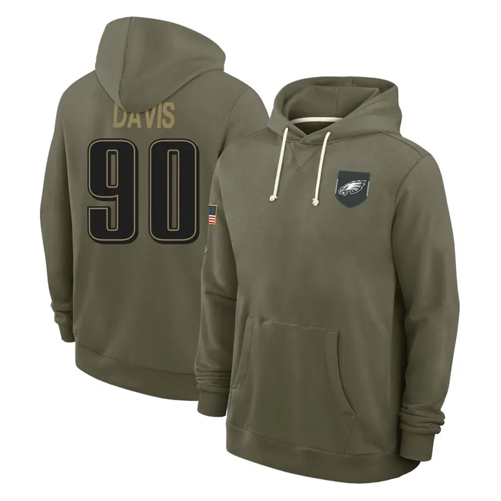 Blackjersey P.Eagles #90 Jordan Davis Player Olive Salute to Service Pullover Hoodies Limited Stitched Jerseys