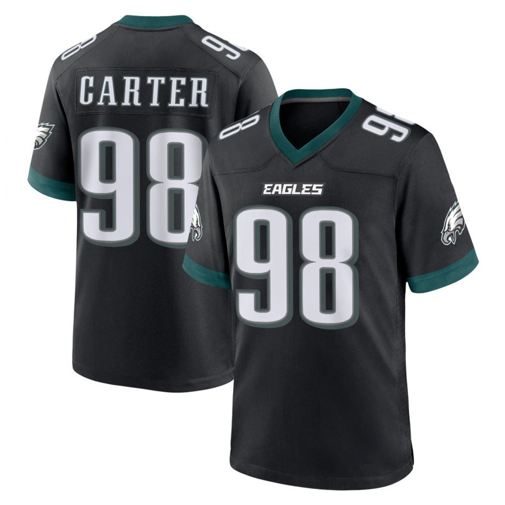 Blackjersey P.Eagles #98 Jalen Carter Player Black Game Home Stitched Jerseys