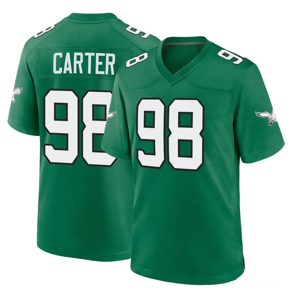 Blackjersey P.Eagles #98 Jalen Carter Player Green Kelly Alternate Home Game Stitched Jerseys