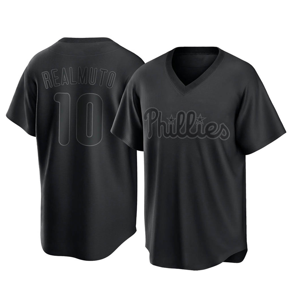 Blackjersey P.Phillies #10 J.T. Realmuto Player Black Pitch Fashion Limited T-shirt Stitched Jerseys