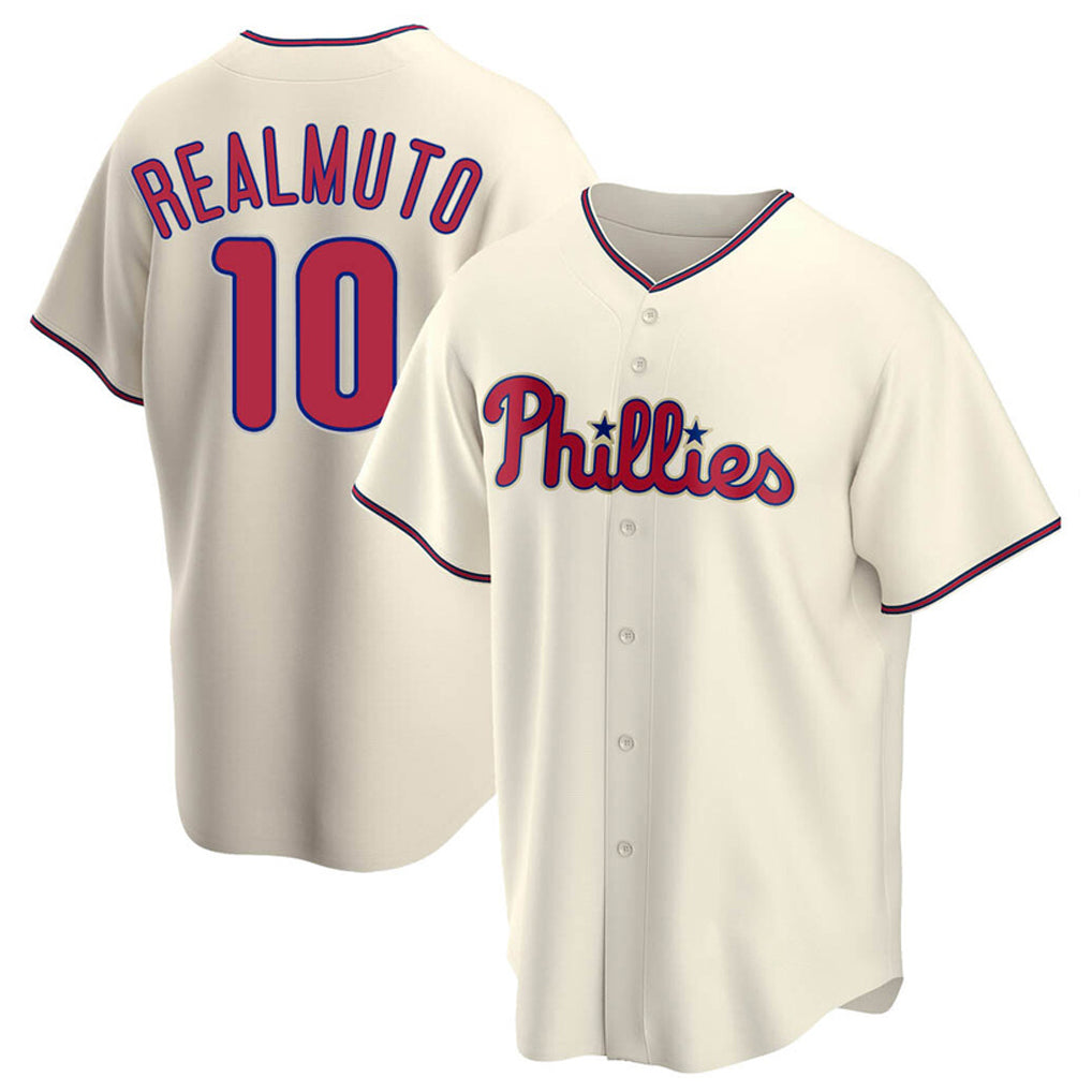 Blackjersey P.Phillies #10 J.T. Realmuto Player Cream Home Game Stitched Jerseys
