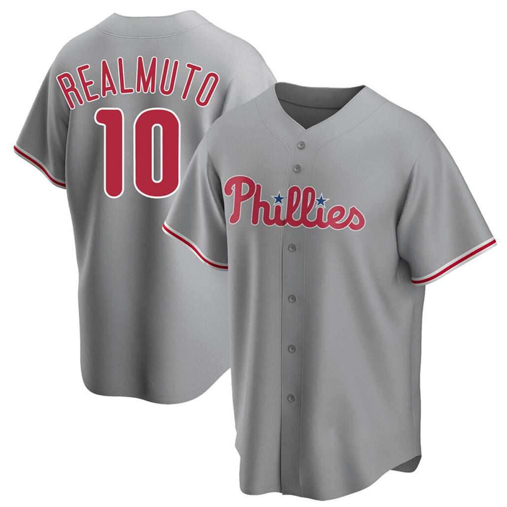 Blackjersey P.Phillies #10 J.T. Realmuto Player Gray Game Stitched Jerseys
