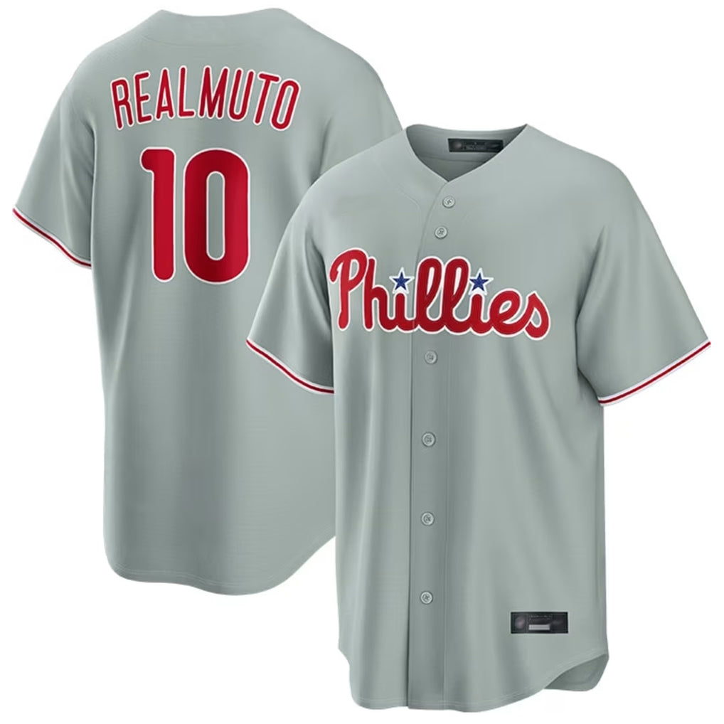 Blackjersey P.Phillies #10 J.T. Realmuto Player Gray Home Game Stitched Jerseys