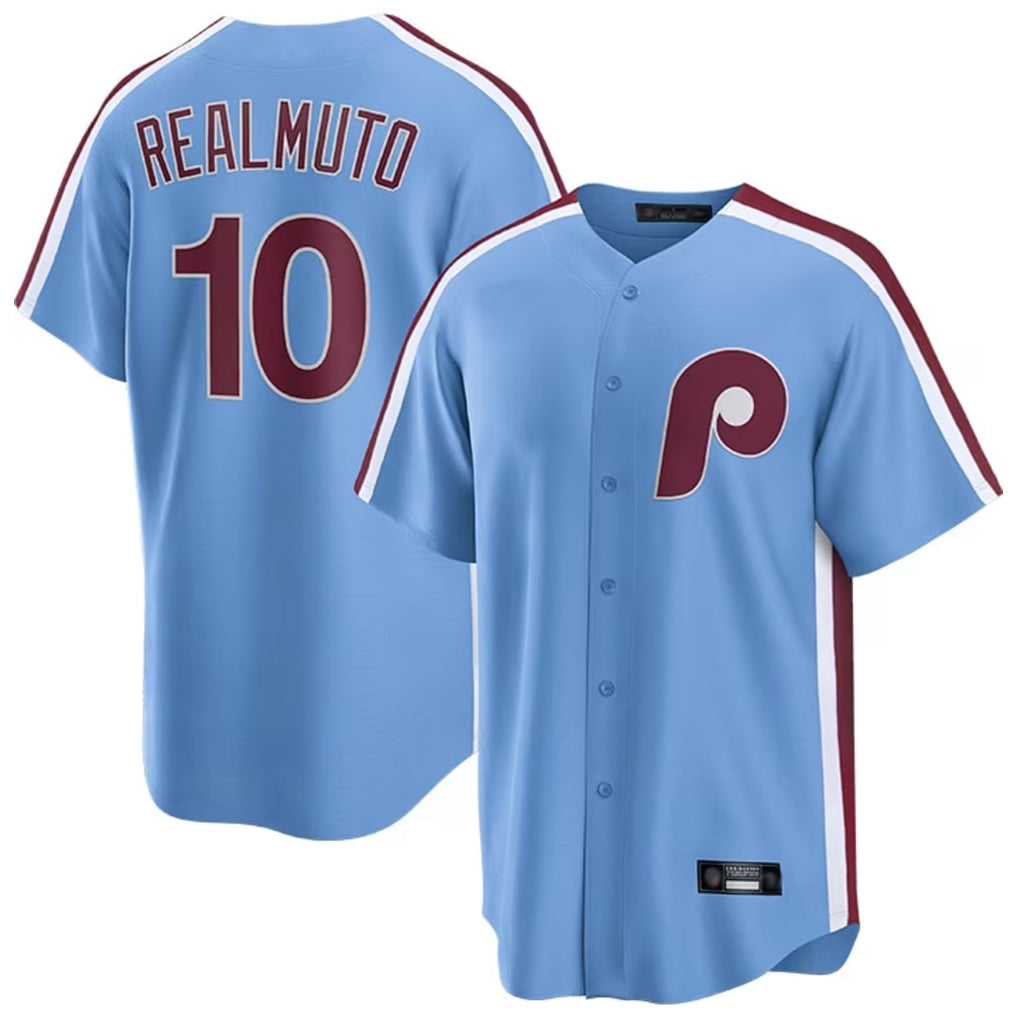 Blackjersey P.Phillies #10 J.T. Realmuto Player Light Blue Home Game Stitched Jerseys