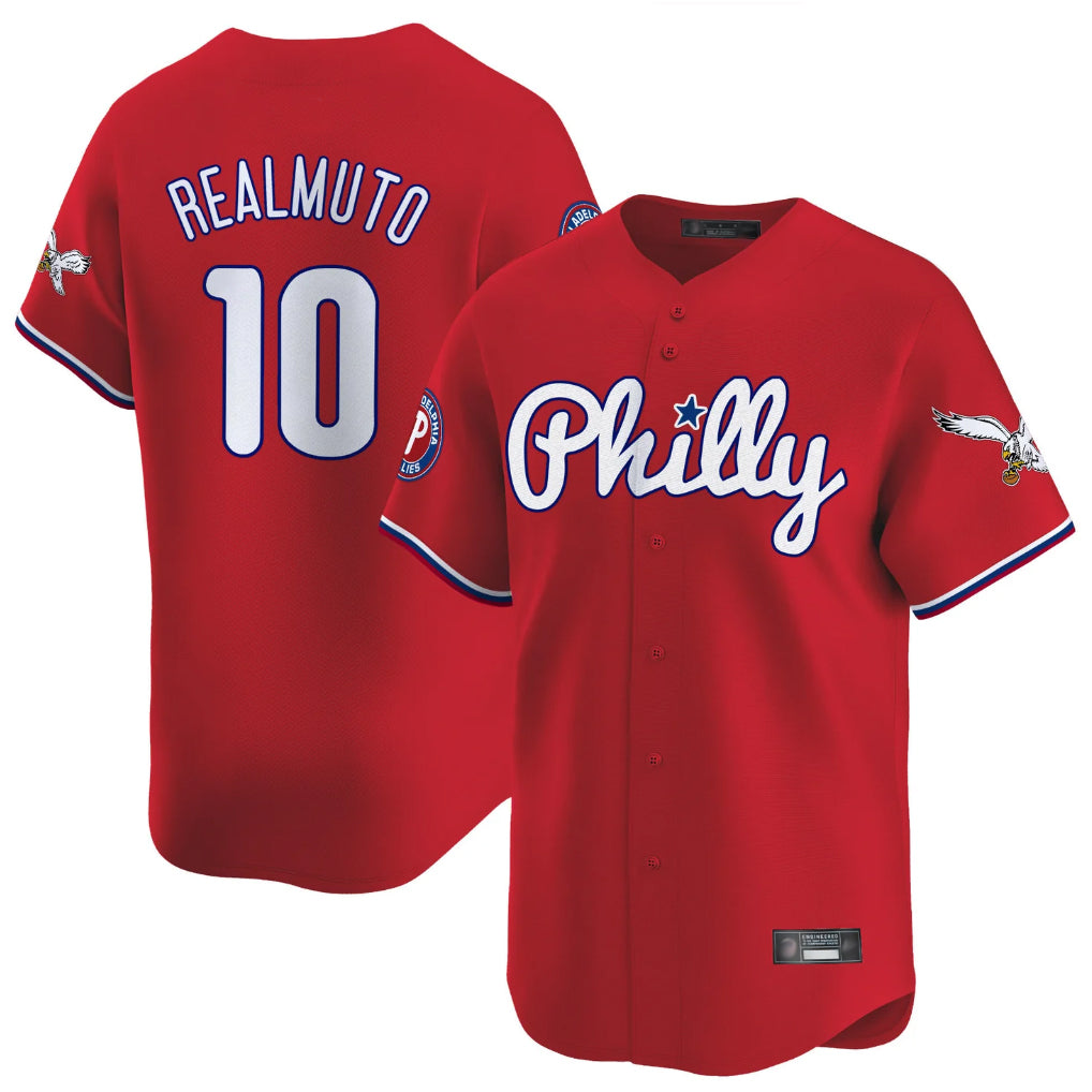 Blackjersey P.Phillies #10 J.T. Realmuto Player Red Phillies & Eagles Vapor Premier Limited Stitched Jerseys