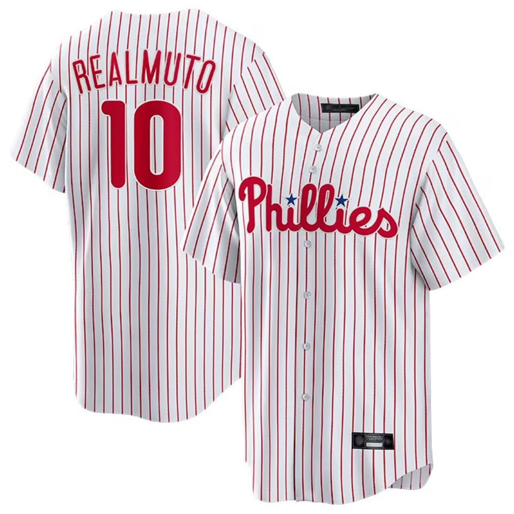 Blackjersey P.Phillies #10 J.T. Realmuto Player White Home Game Stitched Jerseys