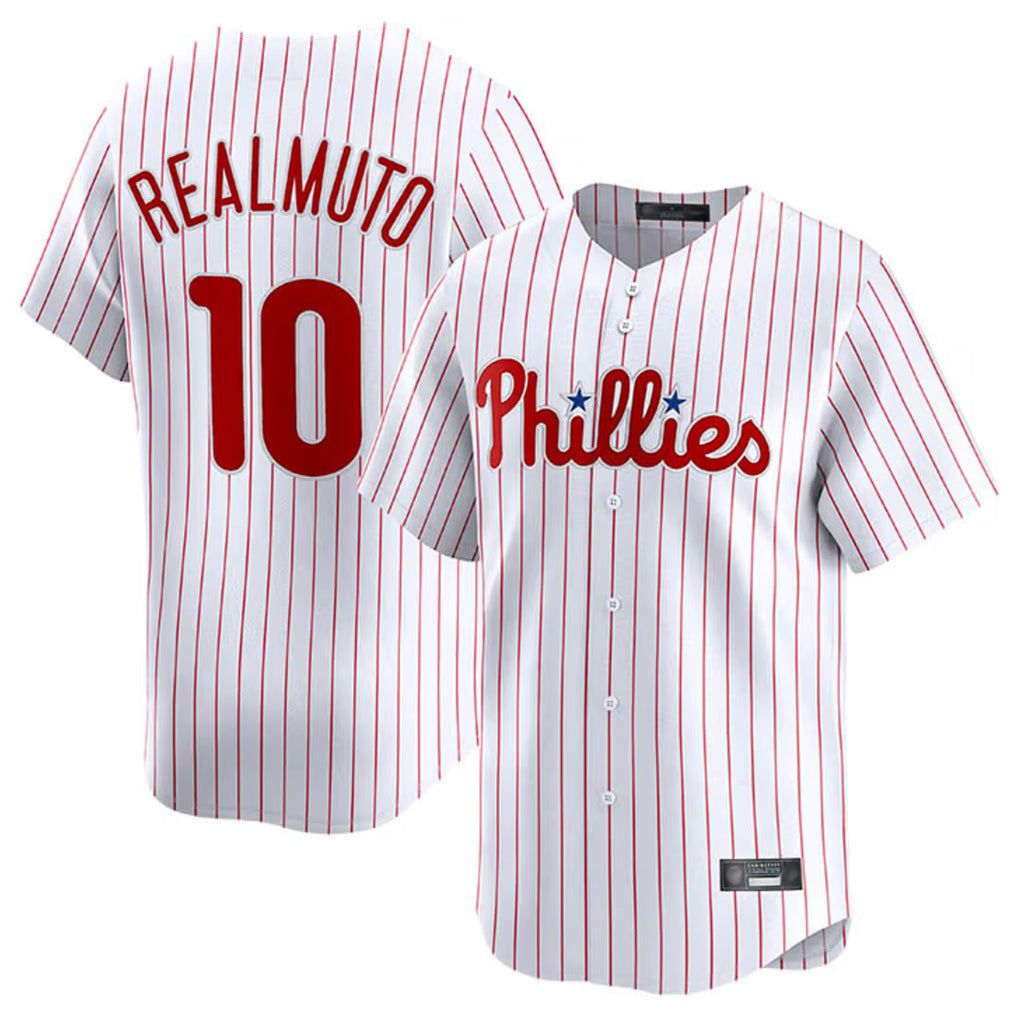 Blackjersey P.Phillies #10 J.T. Realmuto Player White Home Limited Stitched Jerseys