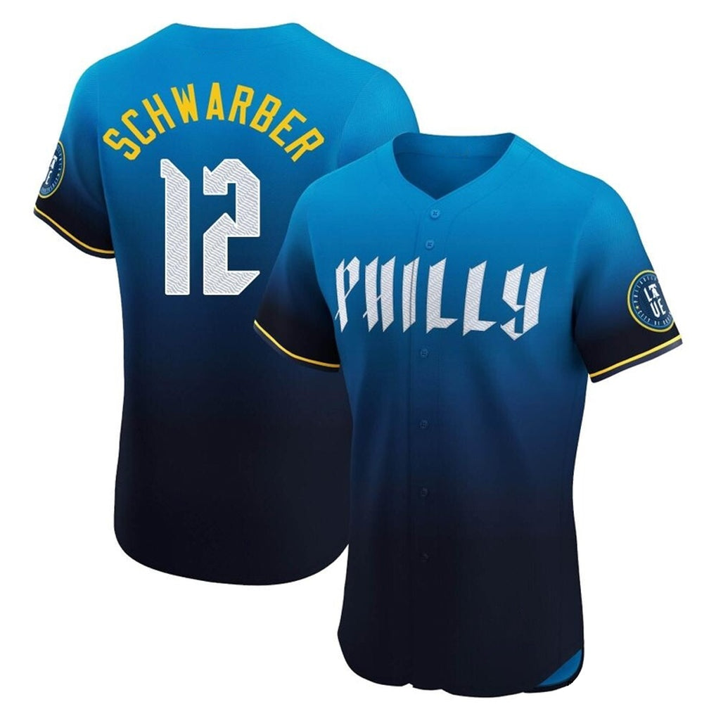 Blackjersey P.Phillies #12 Kyle Schwarber Player Blue City Connect Home Limited Elite Stitched Jerseys
