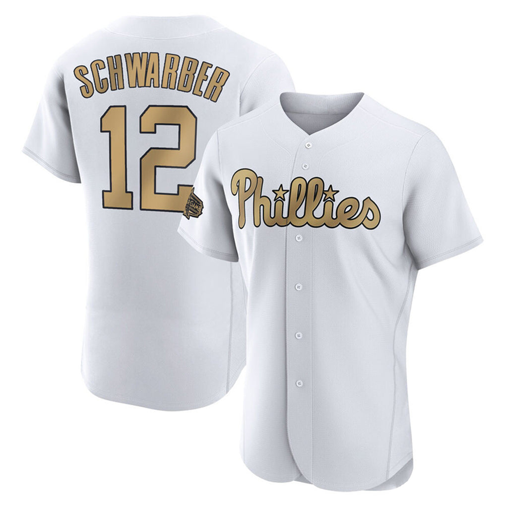 Blackjersey P.Phillies #12 Kyle Schwarber Player Gold All-Star Home Limited Elite Stitched Jerseys