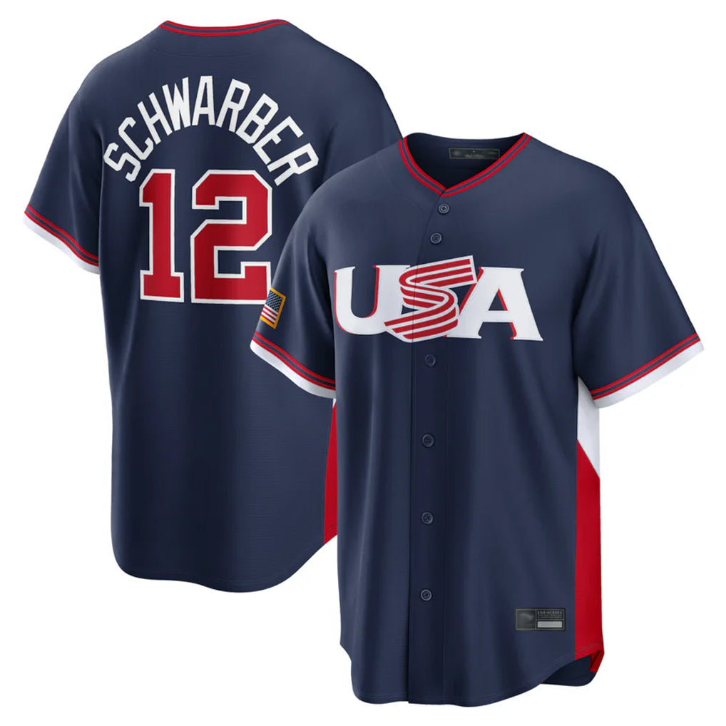 Blackjersey P.Phillies #12 Kyle Schwarber Player Navy USA World Classic Game Limited Stitched Jerseys
