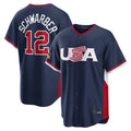 Blackjersey P.Phillies #12 Kyle Schwarber Player Navy USA World Classic Game Limited Stitched Jerseys