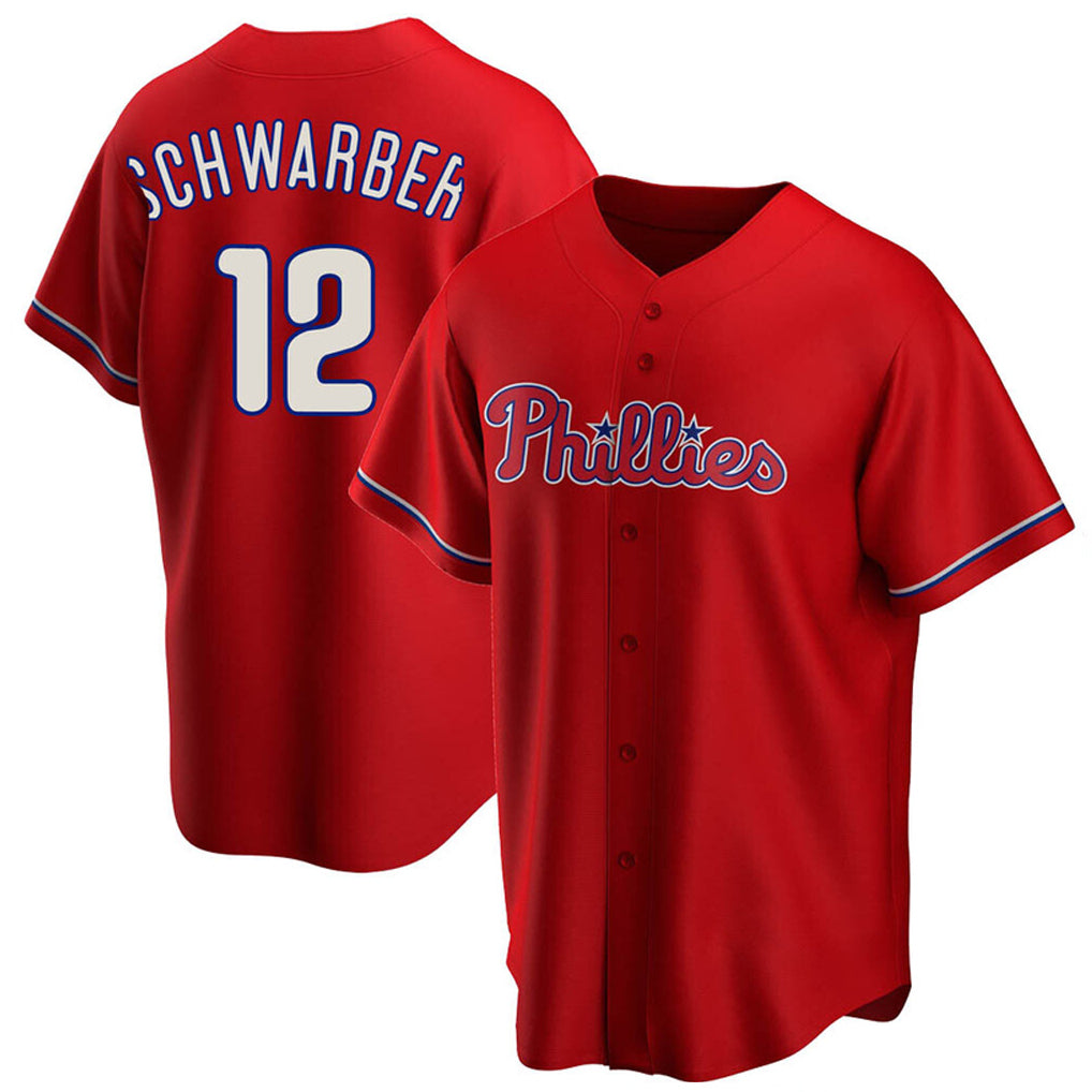 Blackjersey P.Phillies #12 Kyle Schwarber Player Red Home Game Stitched Jerseys