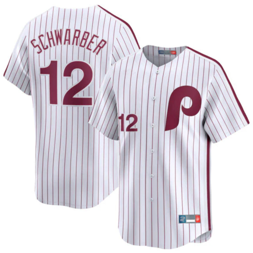 Blackjersey P.Phillies #12 Kyle Schwarber Player White Cooperstown Collection Limited Home Stitched Jerseys