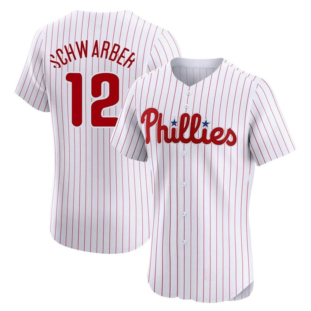 Blackjersey P.Phillies #12 Kyle Schwarber Player White Home Limited Elite Stitched Jerseys