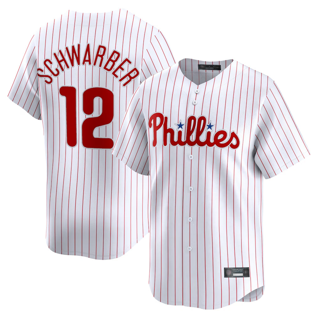 Blackjersey P.Phillies #12 Kyle Schwarber Player White Home Limited Stitched Jerseys