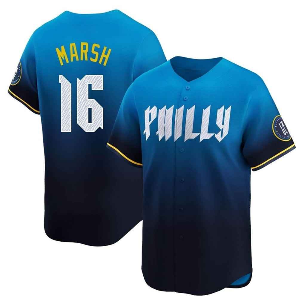 Blackjersey P.Phillies #16 Brandon Marsh Player Blue City Connect Home Limited Stitched Jerseys