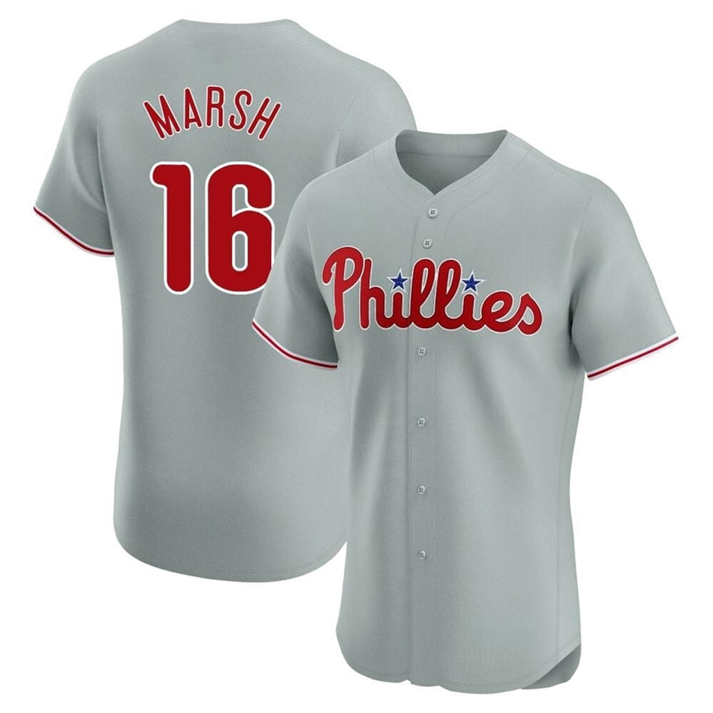 Blackjersey P.Phillies #16 Brandon Marsh Player Gray Home Limited Elite Stitched Jerseys