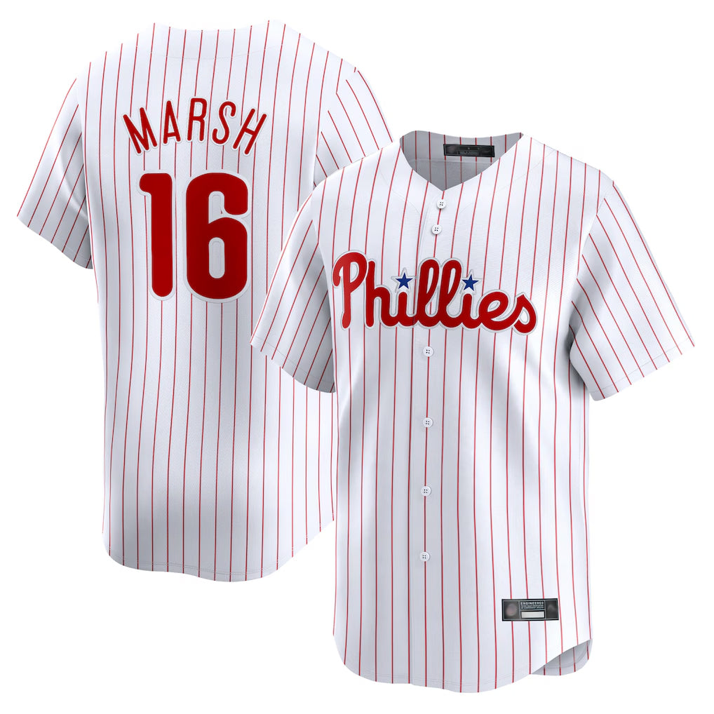 Blackjersey P.Phillies #16 Brandon Marsh Player White Home Limited Stitched Jerseys