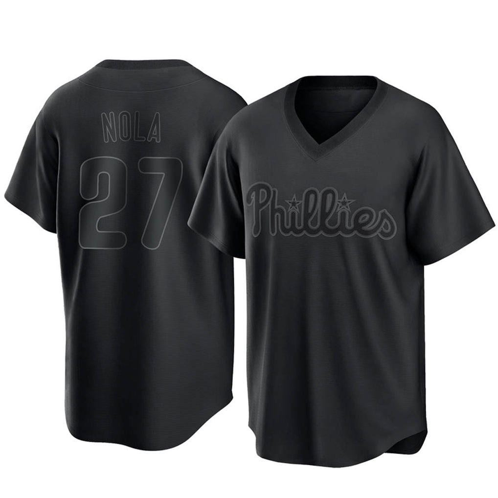 Blackjersey P.Phillies #27 Aaron Nola Player Black Pitch Fashion Limited T-shirt Stitched Jerseys