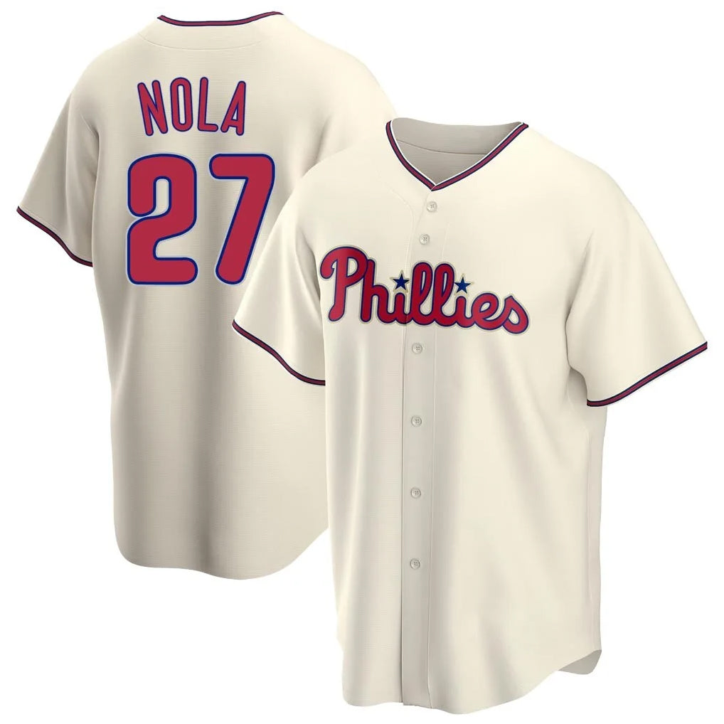 Blackjersey P.Phillies #27 Aaron Nola Player Cream Home Game Stitched Jerseys