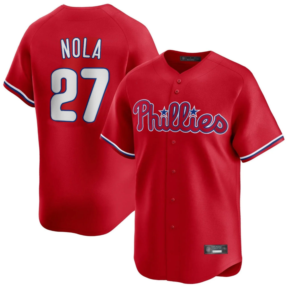 Blackjersey P.Phillies #27 Aaron Nola Player Red Home Limited Stitched Jerseys