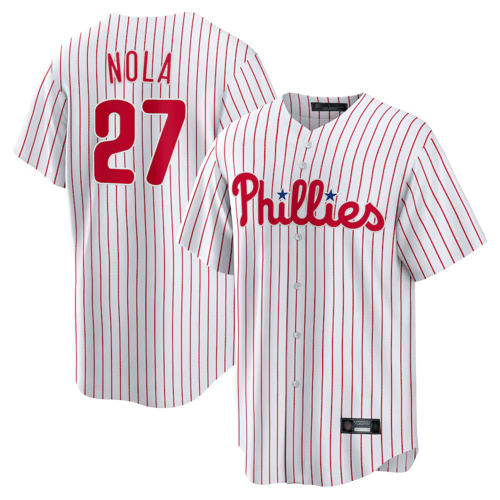 Blackjersey P.Phillies #27 Aaron Nola Player White Home Game Stitched Jerseys