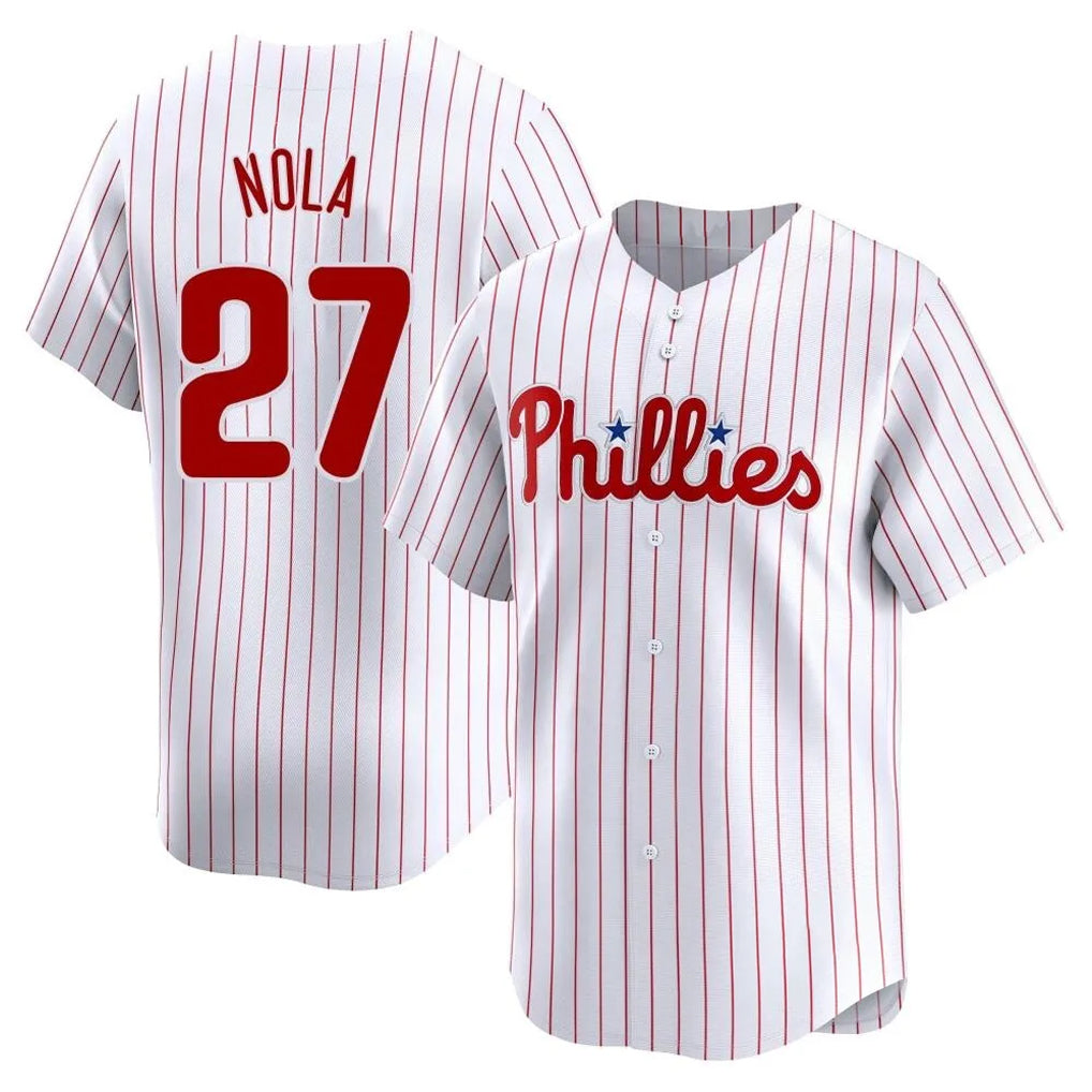 Blackjersey P.Phillies #27 Aaron Nola Player White Home Limited Stitched Jerseys