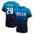 Blackjersey P.Phillies #28 Alec Bohm Player Blue City Connect Home Limited Elite Stitched Jerseys