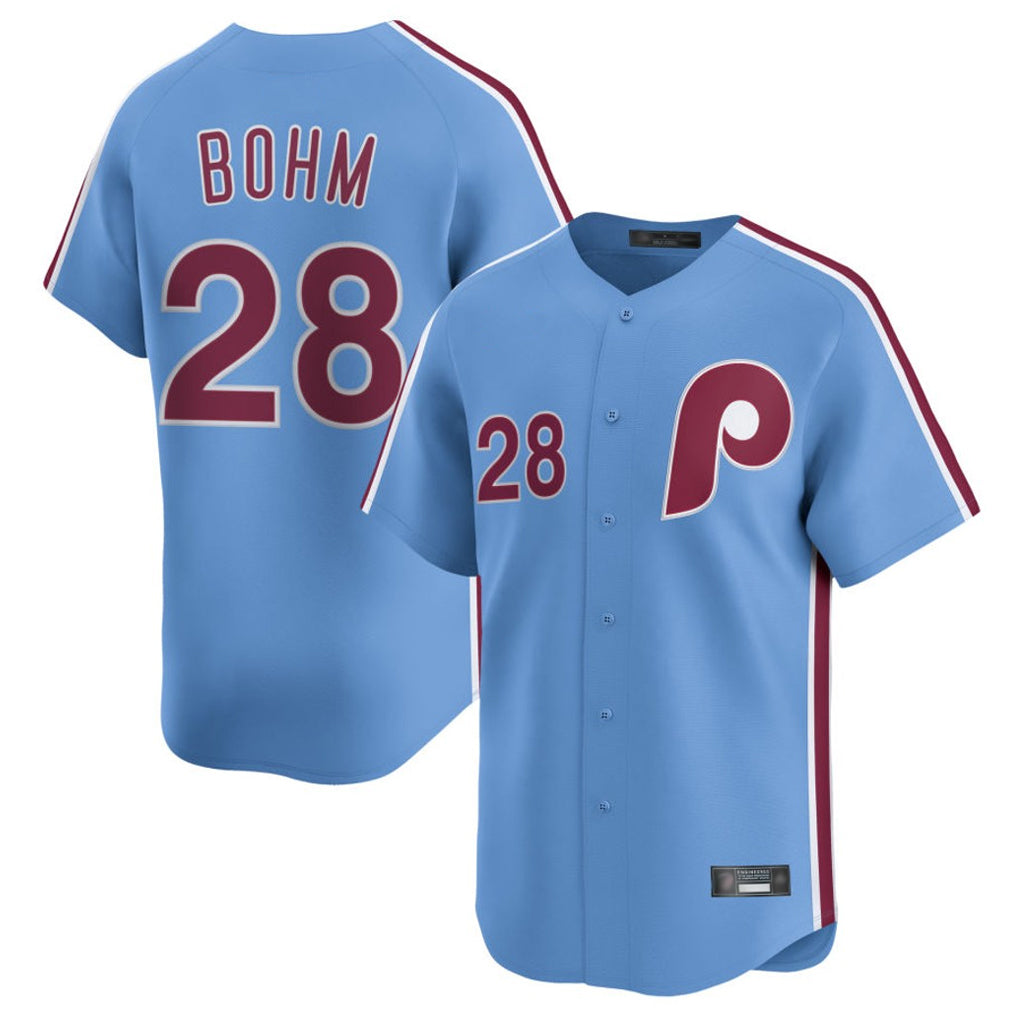 Blackjersey P.Phillies #28 Alec Bohm Player Light Blue Home Limited Stitched Jerseys