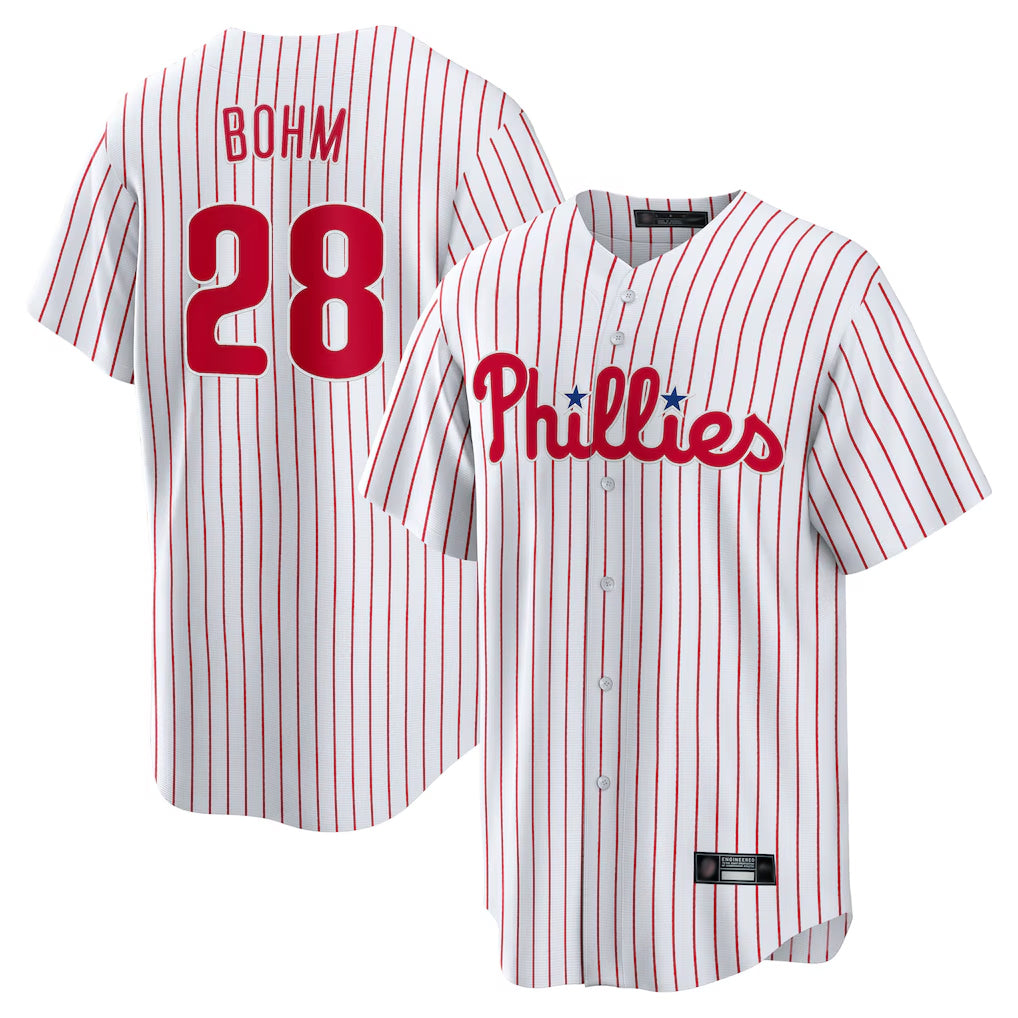 Blackjersey P.Phillies #28 Alec Bohm Player White Home Game Stitched Jerseys