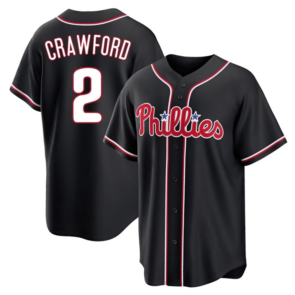 Blackjersey P.Phillies #2 Justin Crawford Player Black Fashion Out Home Game Stitched Jerseys
