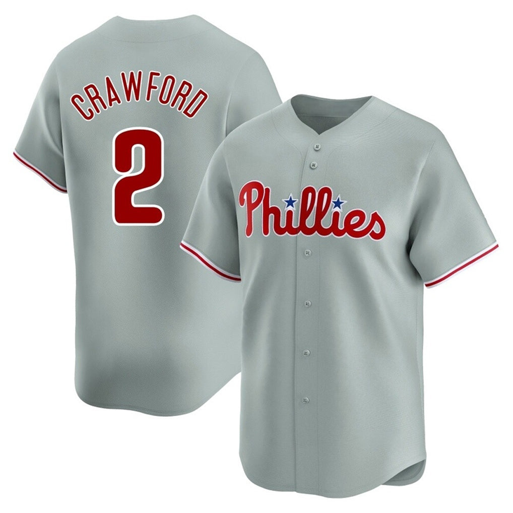 Blackjersey P.Phillies #2 Justin Crawford Player Gray Home Limited Stitched Jerseys