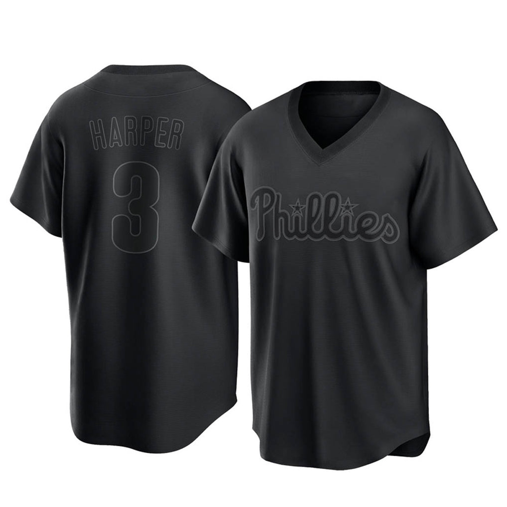 Blackjersey P.Phillies #3 Bryce Harper Player Black Pitch Fashion Limited T-shirt Stitched Jerseys