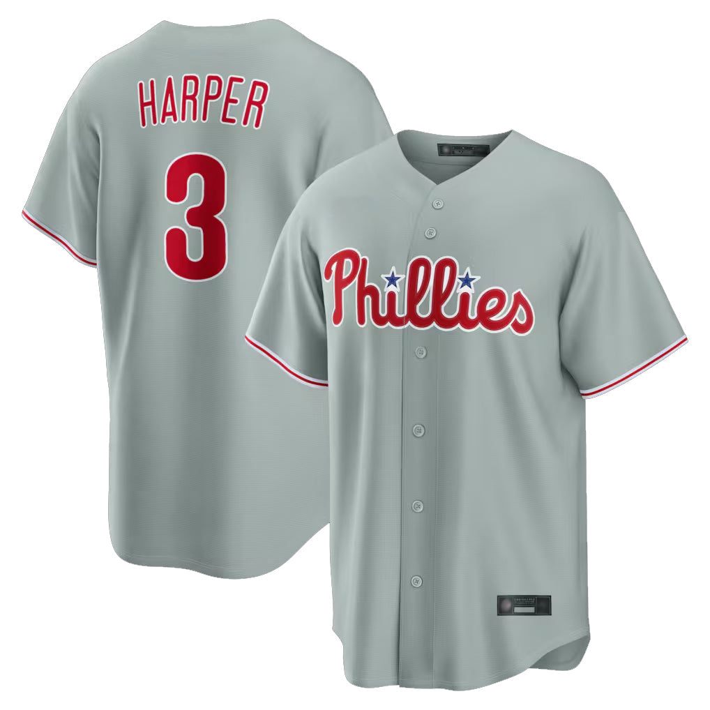 Blackjersey P.Phillies #3 Bryce Harper Player Gray Home Game Stitched Jerseys