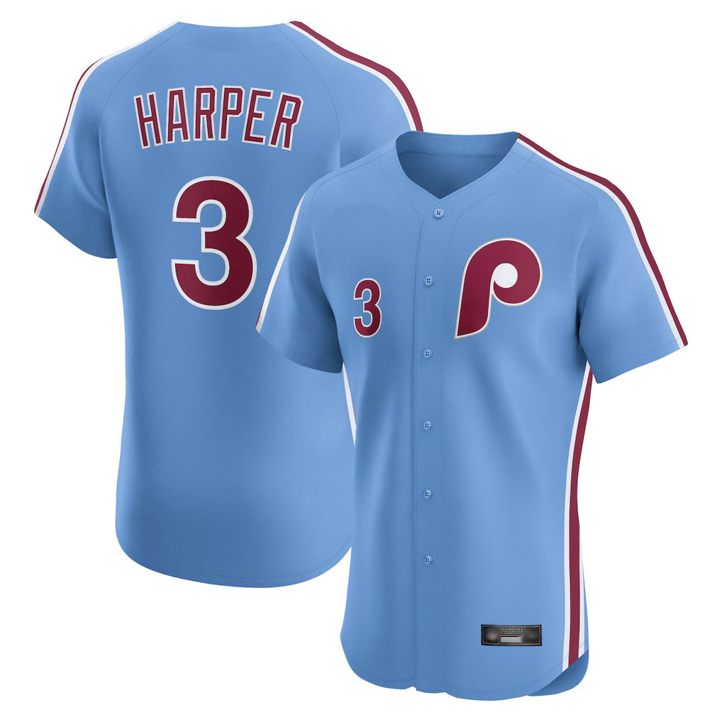 Blackjersey P.Phillies #3 Bryce Harper Player Light Blue Home Limited Elite Stitched Jerseys
