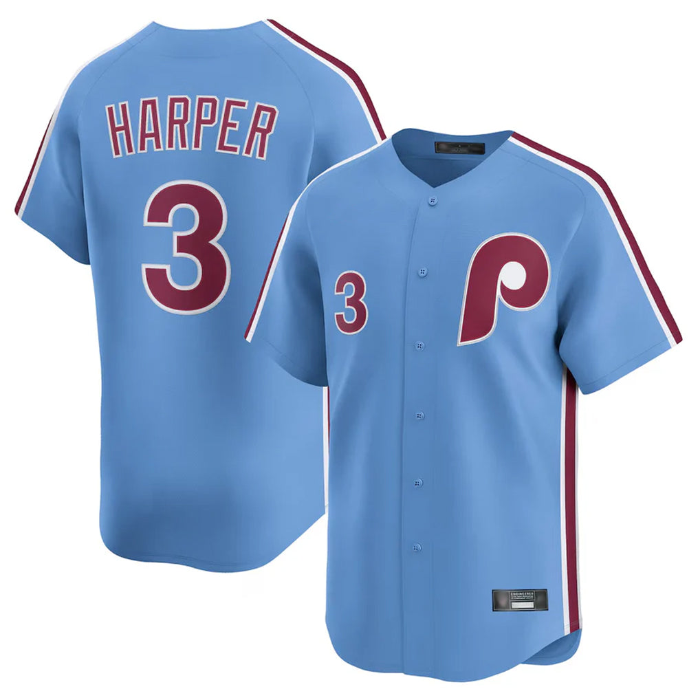 Blackjersey P.Phillies #3 Bryce Harper Player Light Blue Home Limited Stitched Jerseys