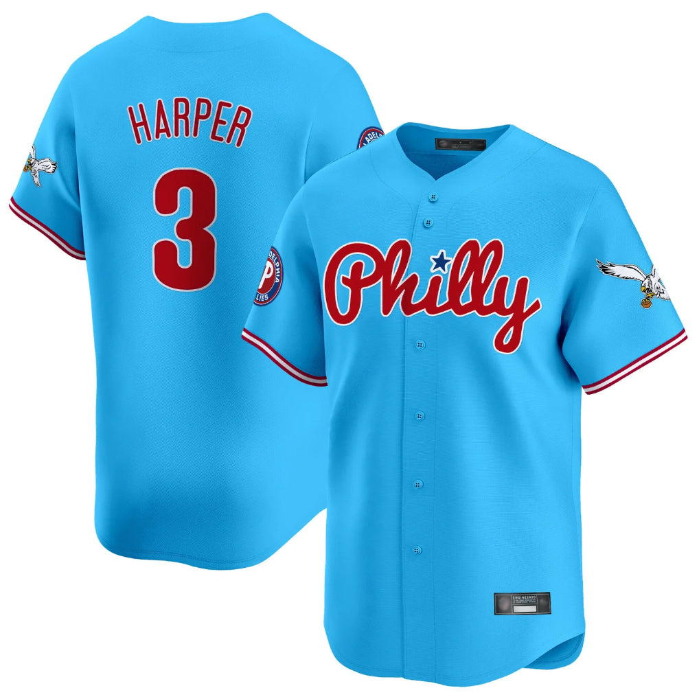 Blackjersey P.Phillies #3 Bryce Harper Player Light Blue Phillies & Eagles Vapor Premier Limited Stitched Jerseys