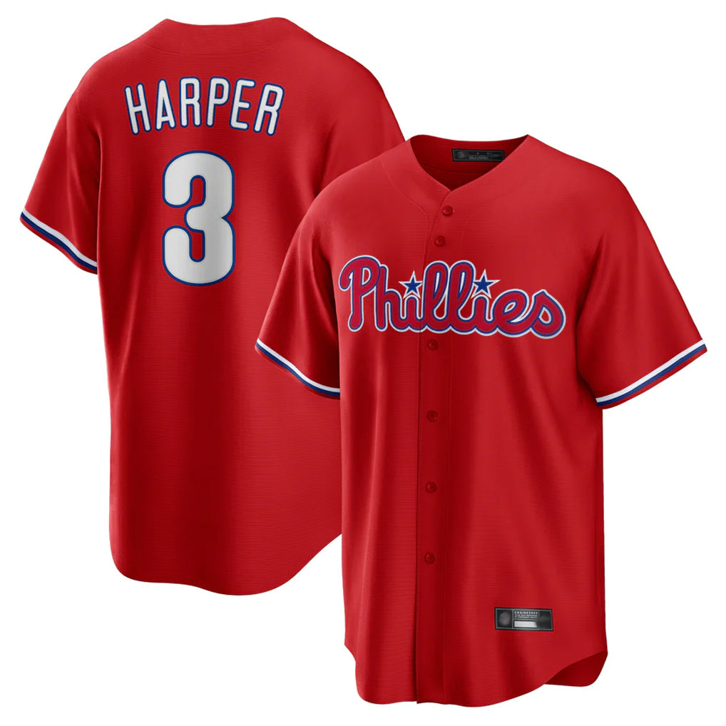 Blackjersey P.Phillies #3 Bryce Harper Player Red Home Game Stitched Jerseys