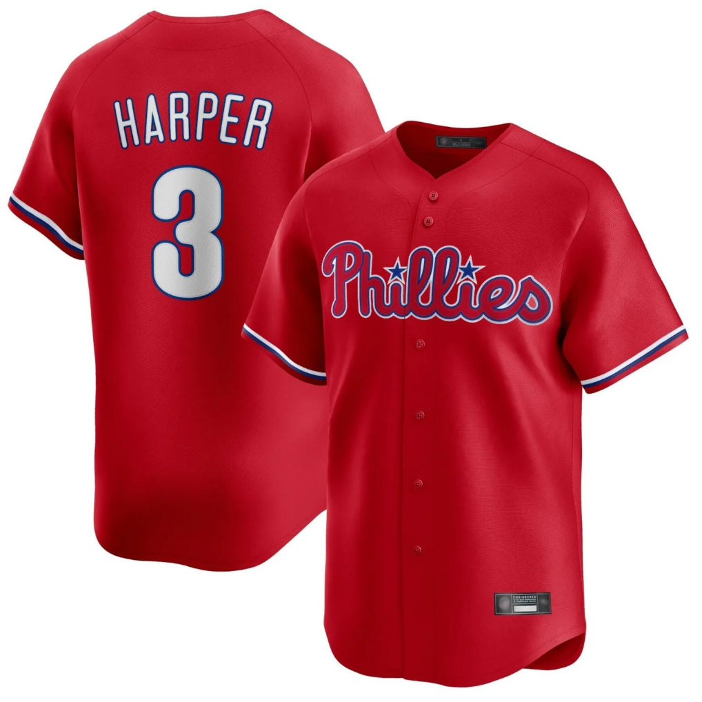 Blackjersey P.Phillies #3 Bryce Harper Player Red Home Limited Stitched Jerseys