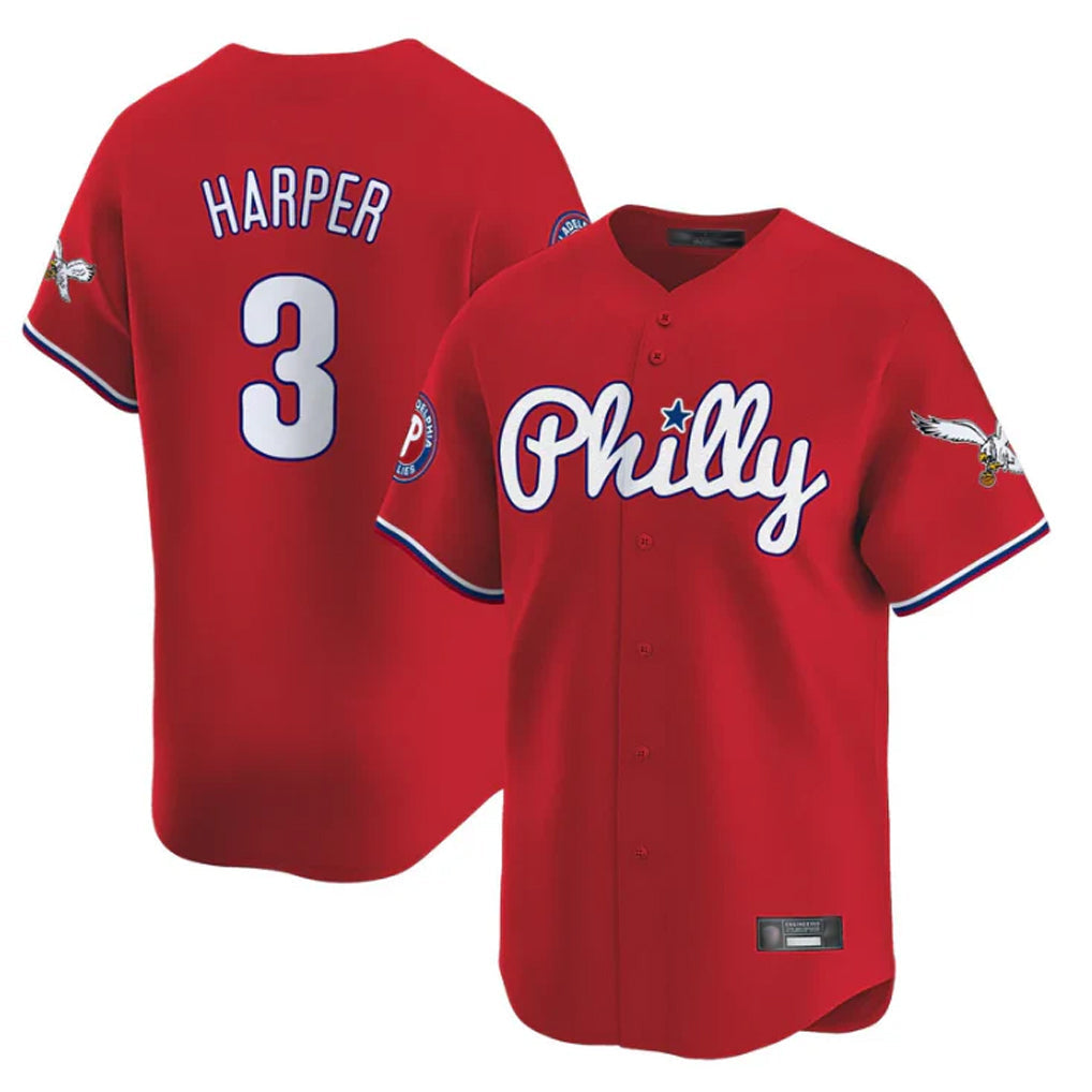 Blackjersey P.Phillies #3 Bryce Harper Player Red Phillies & Eagles Vapor Premier Limited Stitched Jerseys