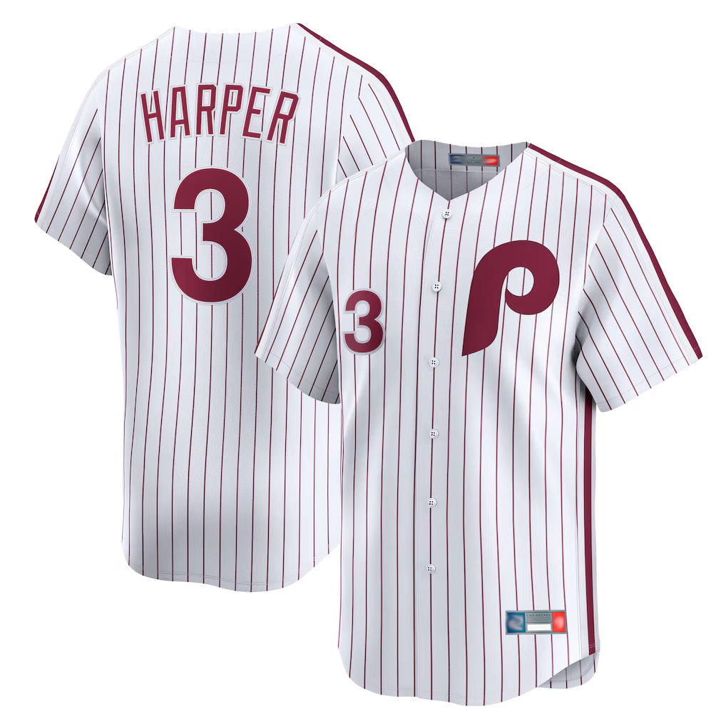 Blackjersey P.Phillies #3 Bryce Harper Player White Cooperstown Collection Limited Home Stitched Jerseys