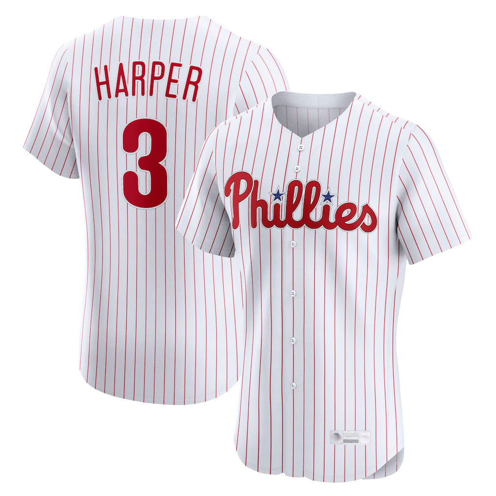 Blackjersey P.Phillies #3 Bryce Harper Player White Home Limited Elite Stitched Jerseys