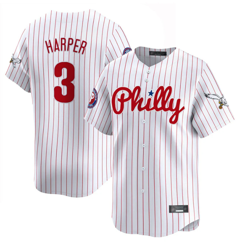 Blackjersey P.Phillies #3 Bryce Harper Player White Pinstripe Phillies & Eagles Vapor Premier Limited Stitched Jerseys