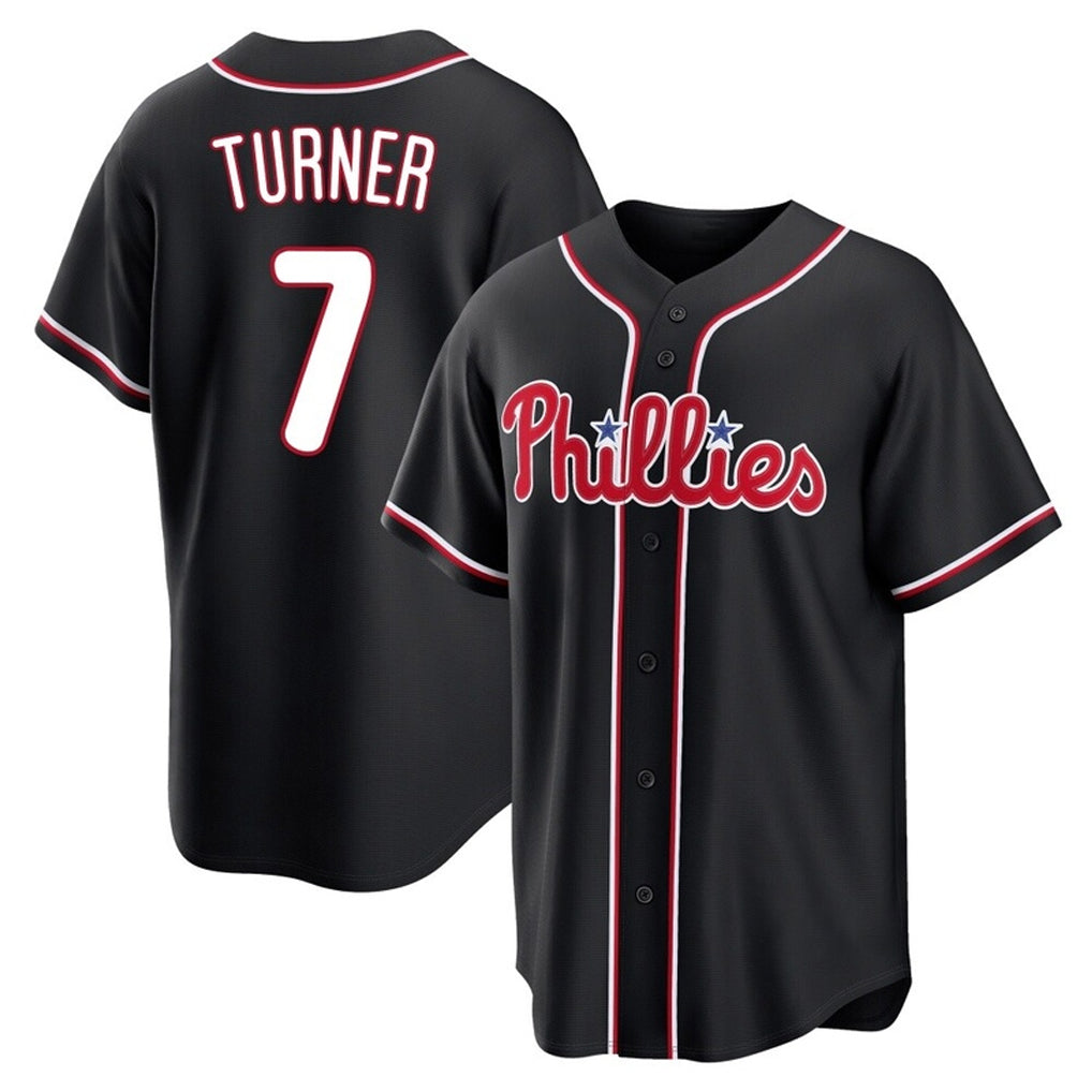 Blackjersey P.Phillies #7 Trea Turner Player Black Fashion Out Home Game Stitched Jerseys